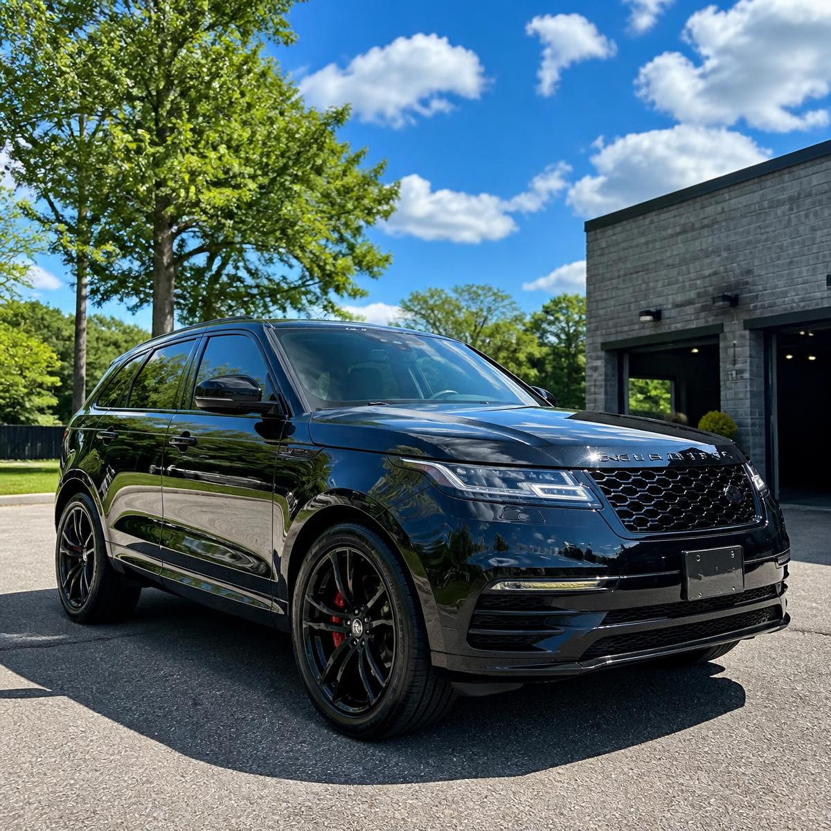 Freshly detailed glossy black vehicle in a sunny summer setting